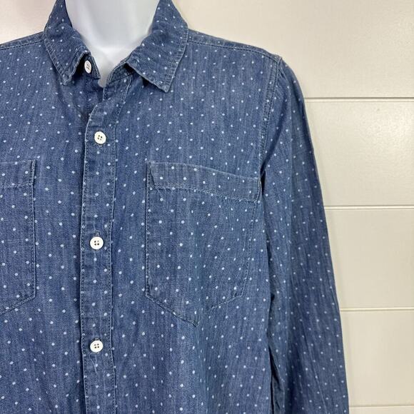 Lucky Brand Polka Dot Button Front Denim Boyfriend Shirt Medium Wash sz S - Picture 3 of 7